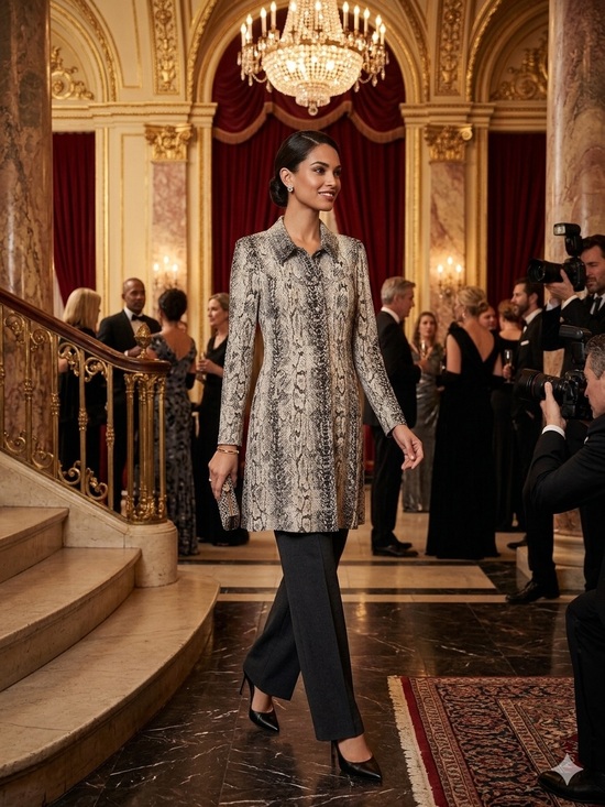 St. John Collection Dresses & Skirts - St. John Collection Neutral Snake-Print Long Sleeve Shirt Dress
